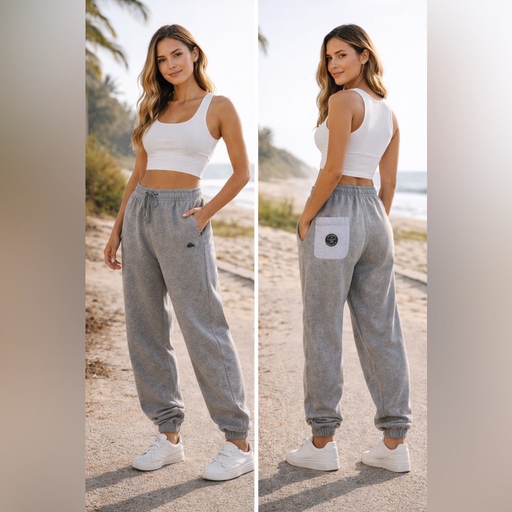 Quiksilver Heather Gray Sweatpants Size S Elastic Cuff and Logo Pocket